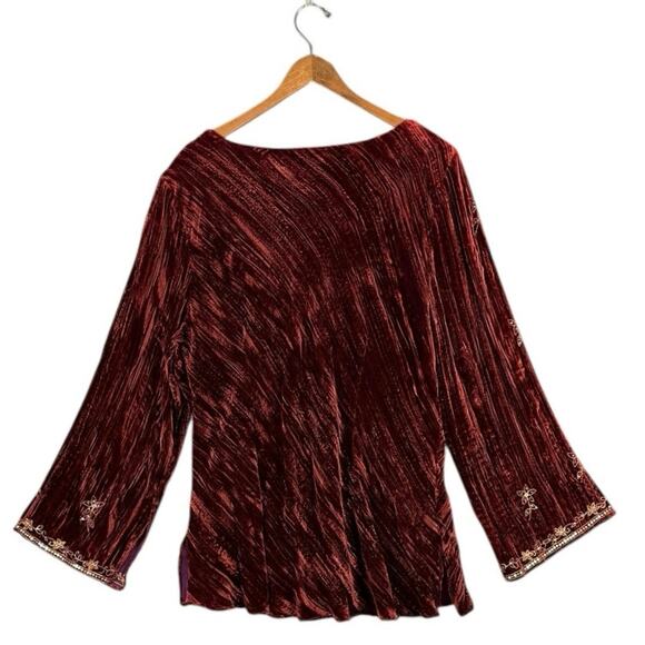 E by ECI Velvet Embroidered Top | Beaded Detail Boho Holiday Blouse | 22W - Picture 5 of 9